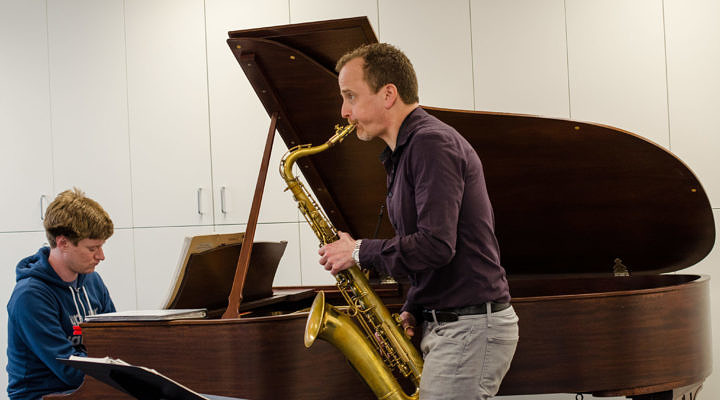 UVMC faculty Michael Zsoldos improvises with Henry Danaher at piano.