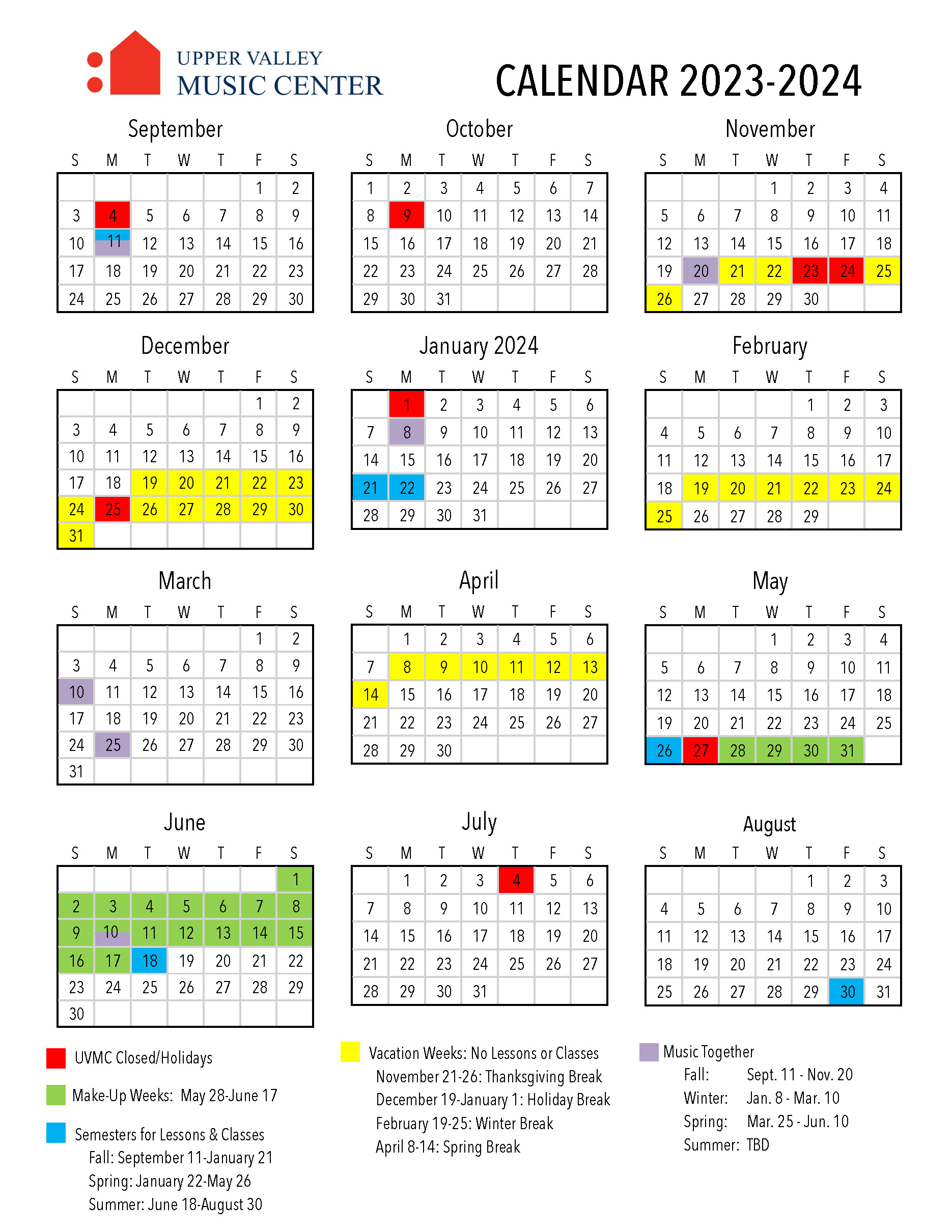 School Calendar | Upper Valley Music Center