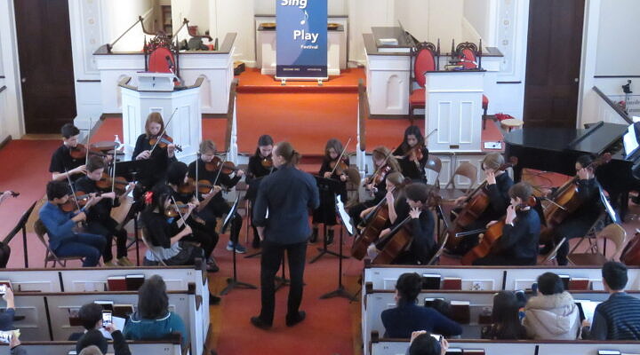 young chamber ensemble on violin and cello