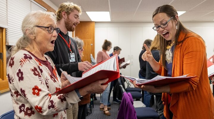 singers explore their voice in a vocal exploration class